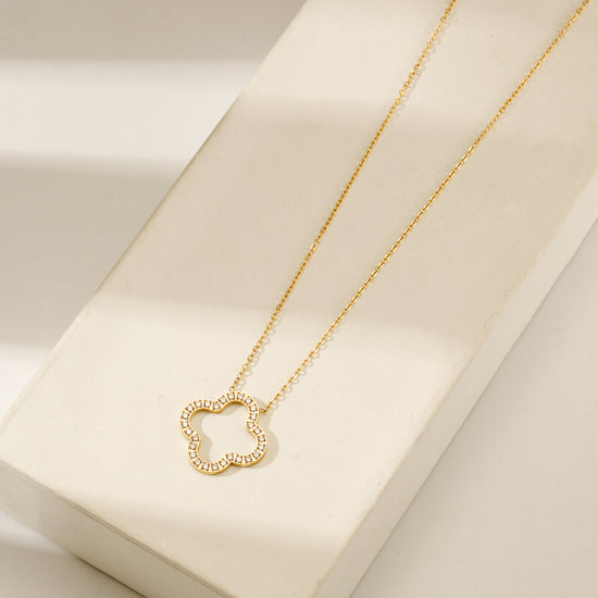 Zircon flower hollow necklace-NSSN815STGCZD