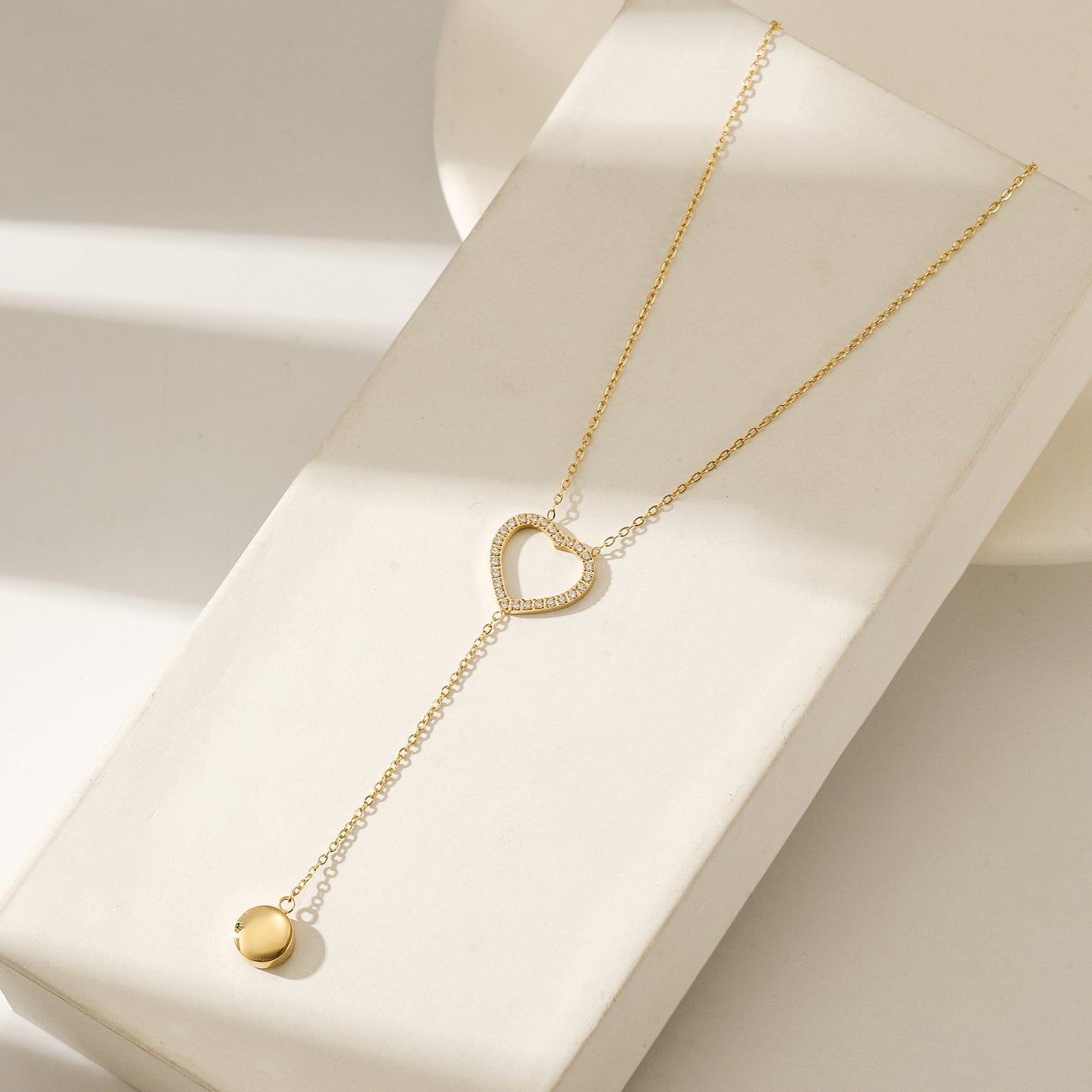 Y-Necklace with Heart & Disc Charms