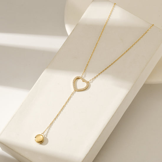 Y-Necklace with Heart & Disc Charms