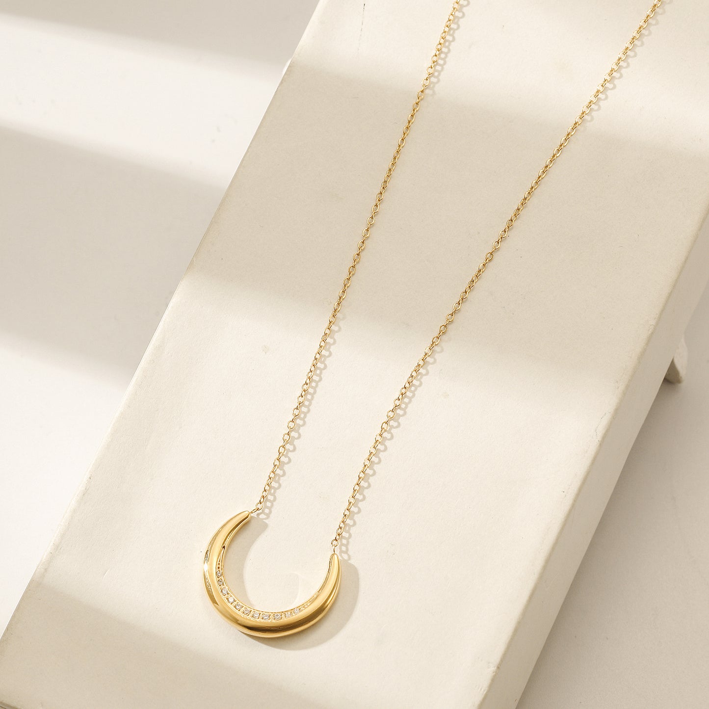 Moon zircon pendant necklace-NSSN826STGCZD