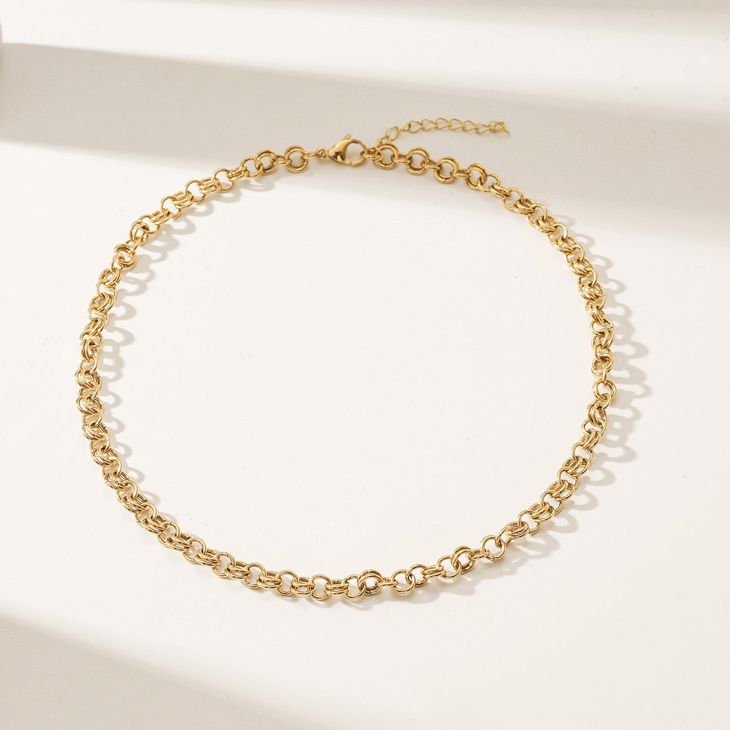 Double layered golden circular necklace-NSSN857SGC