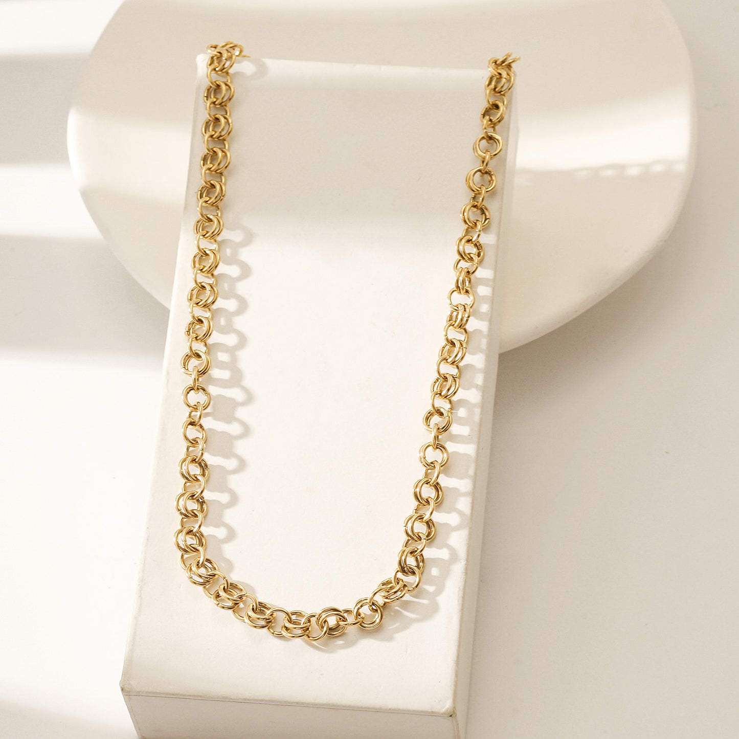 Double layered golden circular necklace-NSSN857SGC