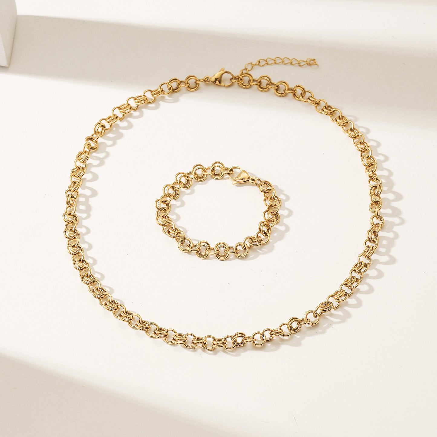 Double layered golden circular necklace-NSSN857SGC