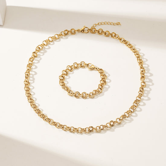 Double layered golden circular necklace-NSSN857SGC