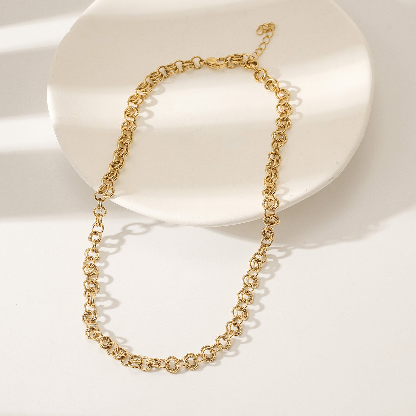 Double layered golden circular necklace-NSSN857SGC