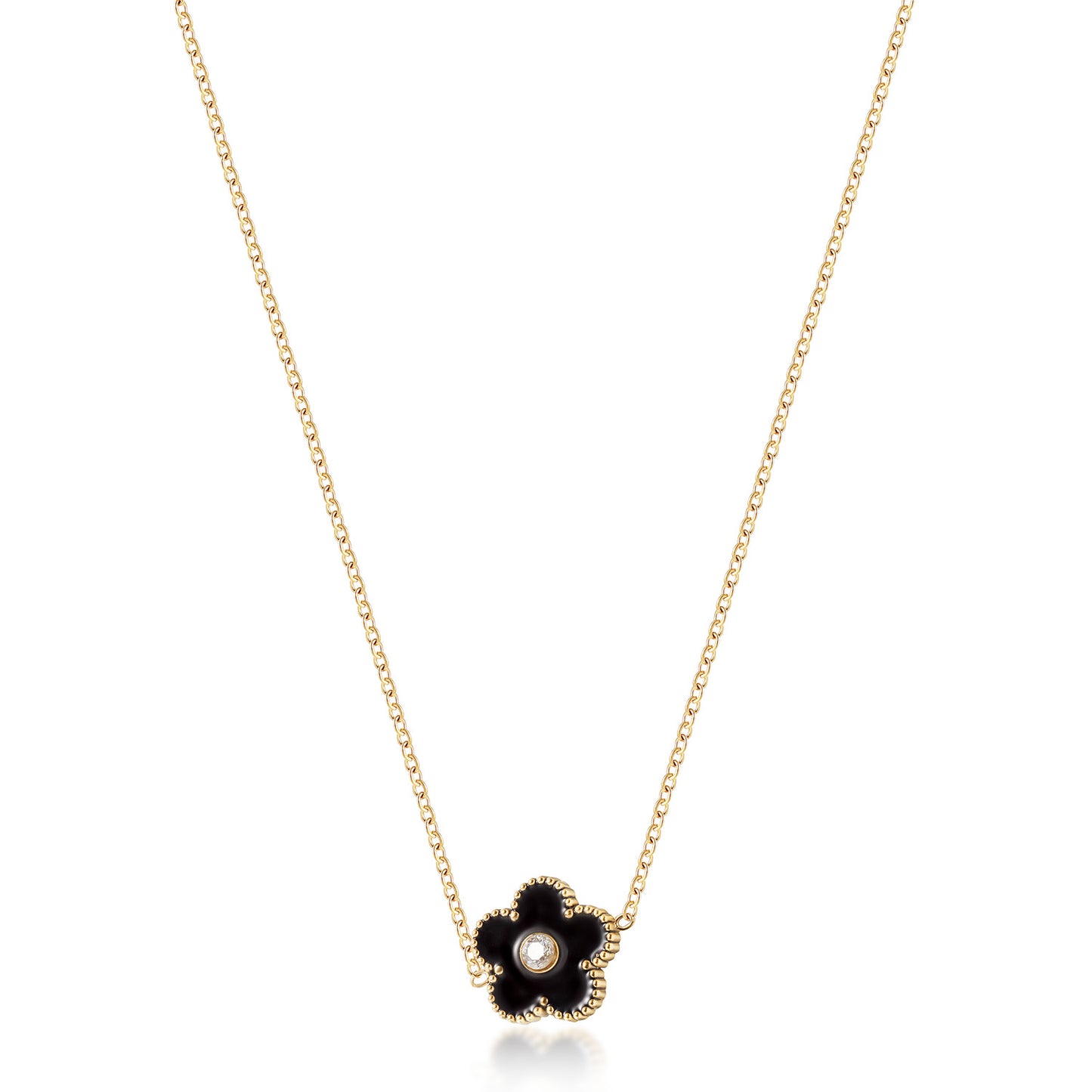Black floral necklace-NSSN861STGCBK