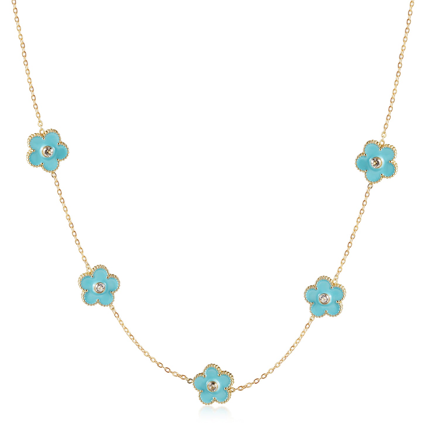 Five blue flower necklaces-NSSN862STGCBU