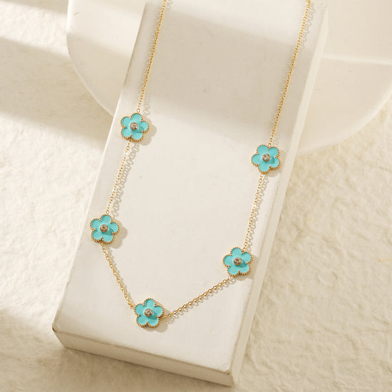 Five blue flower necklaces-NSSN862STGCBU
