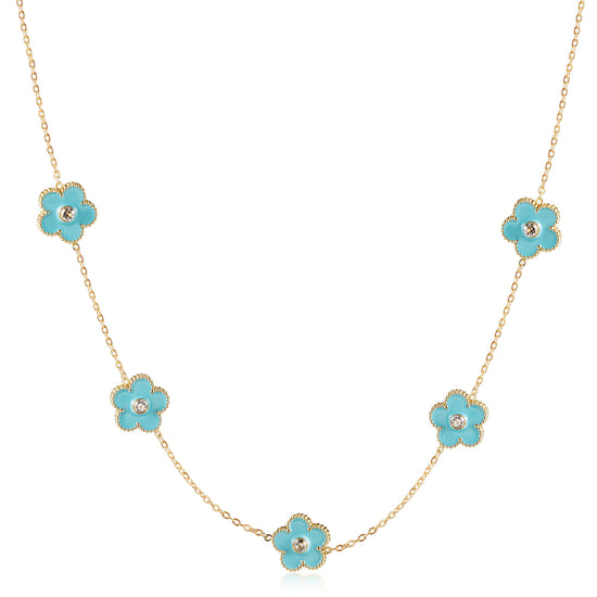 Five blue flower necklaces-NSSN862STGCBU