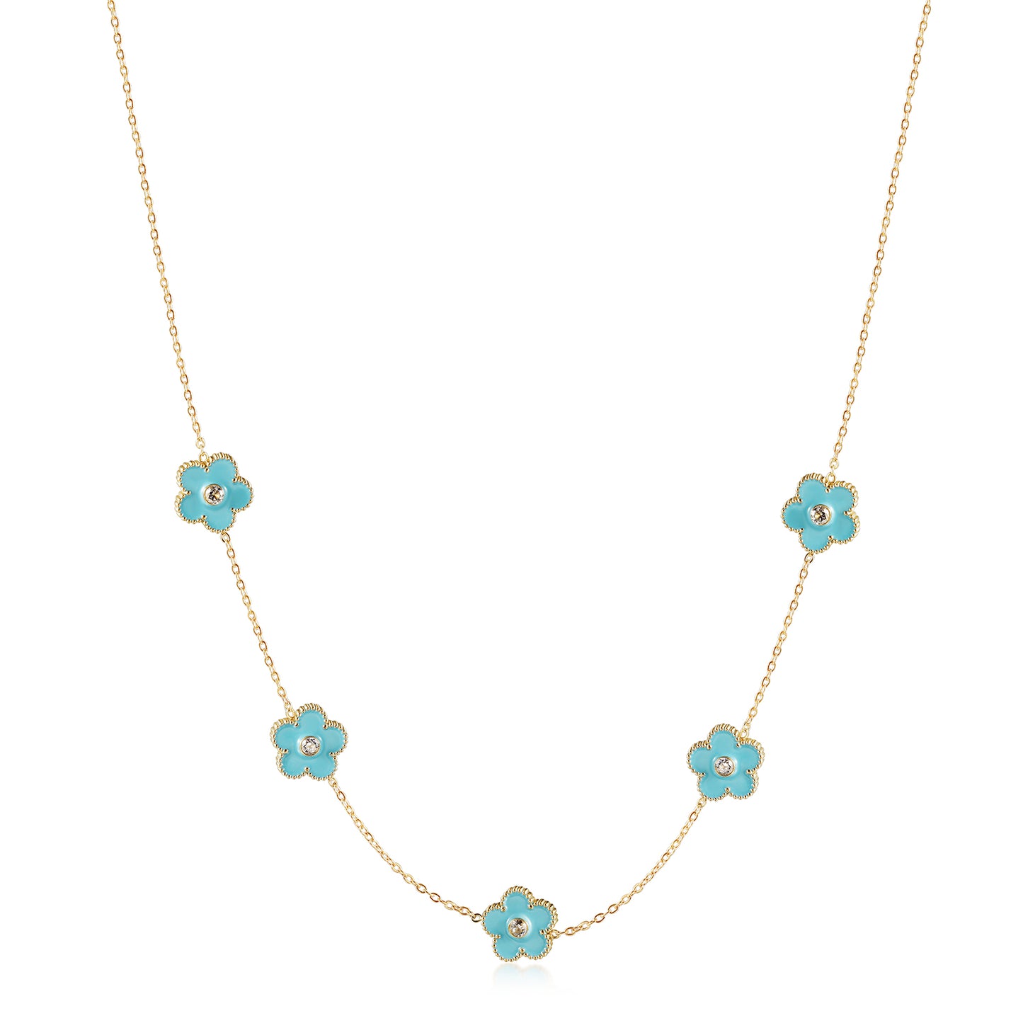 Five blue flower necklaces-NSSN862STGCBU
