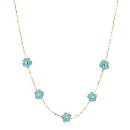 Five blue flower necklaces-NSSN862STGCBU