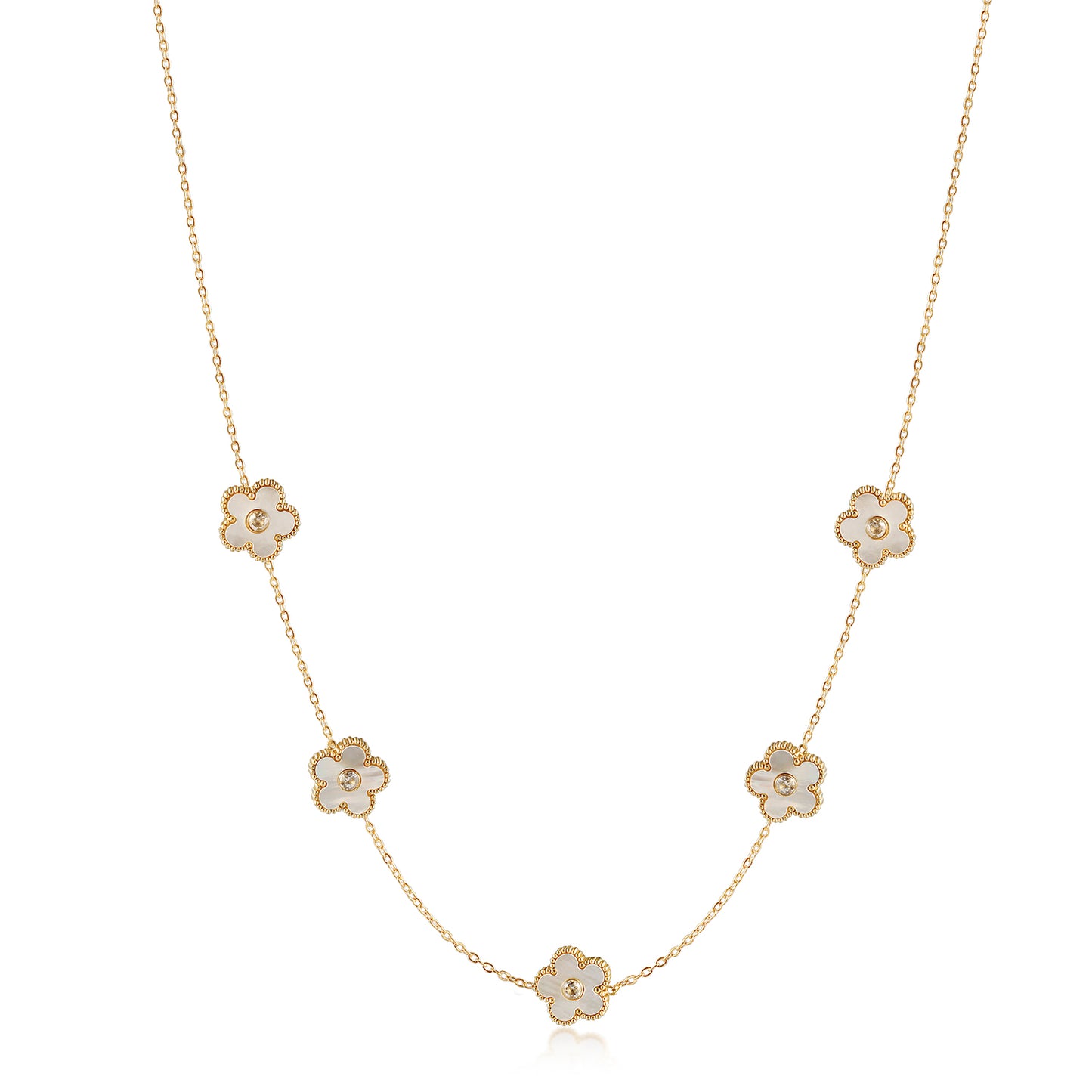 Five white floral necklaces-NSSN862STGCWT
