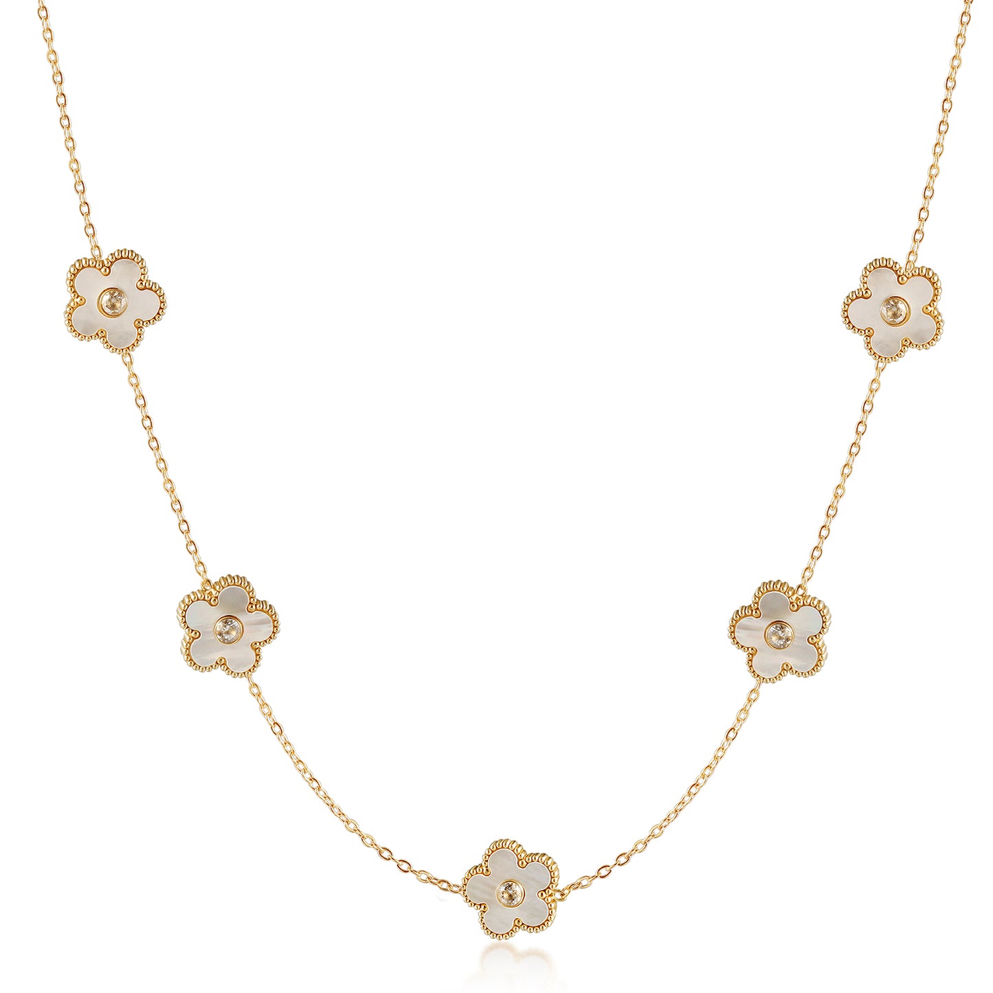 Five white floral necklaces-NSSN862STGCWT