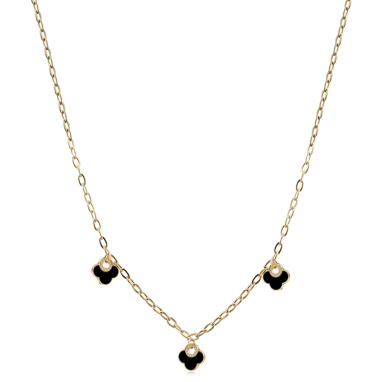 Three Black Flower Pendant Necklace - NSSN925STGCBK