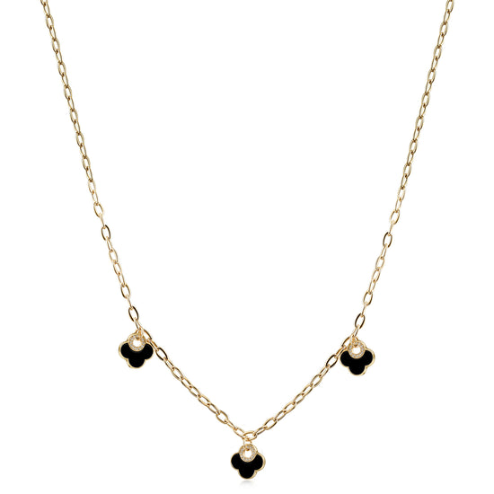 Three Black Flower Pendant Necklace - NSSN925STGCBK