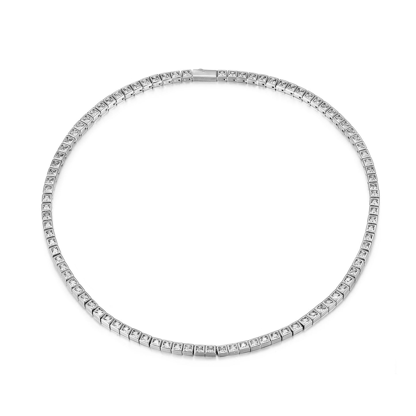 Small Square Diamond Silver Necklace - NSSN948STWGZD-16