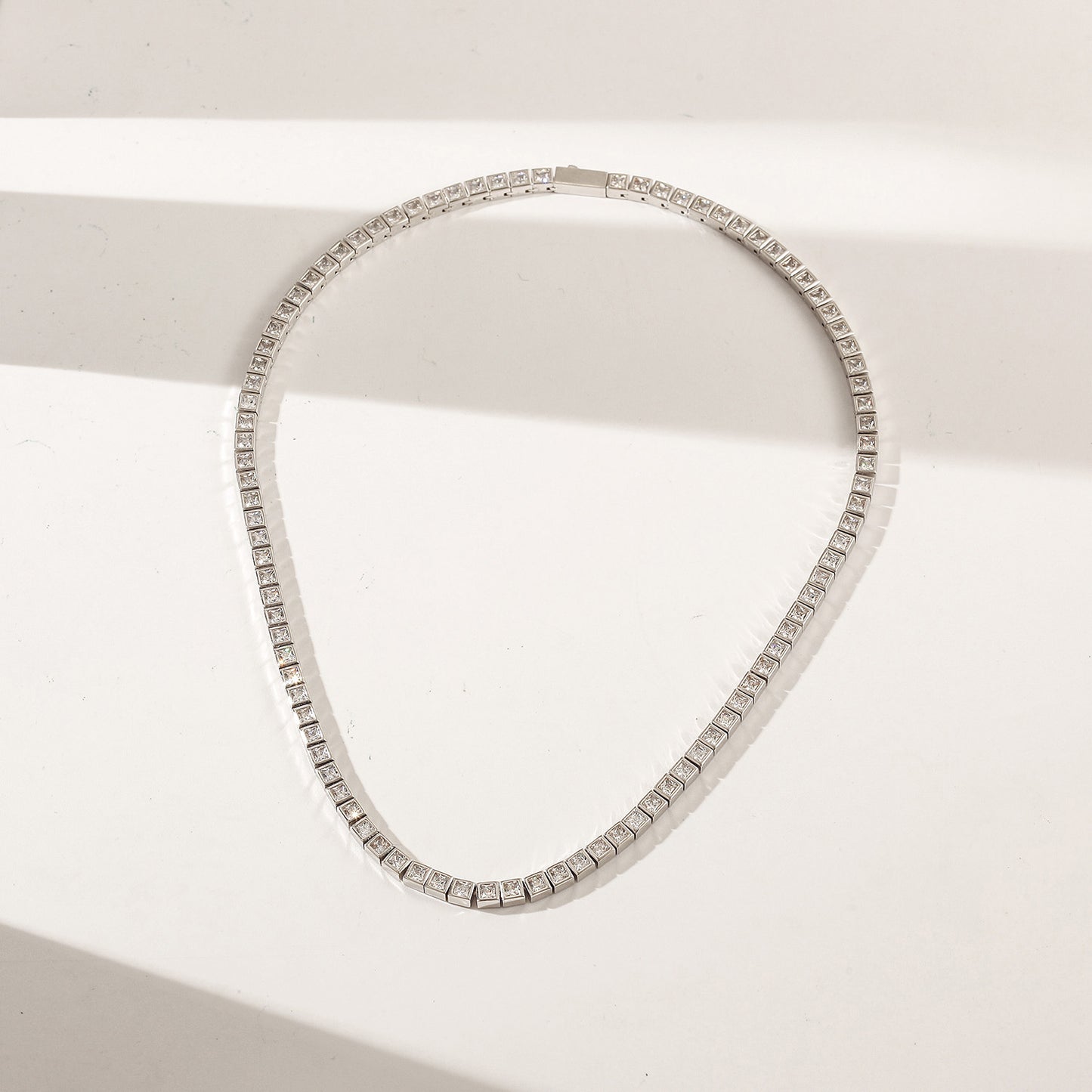 Small Square Diamond Silver Necklace - NSSN948STWGZD-16