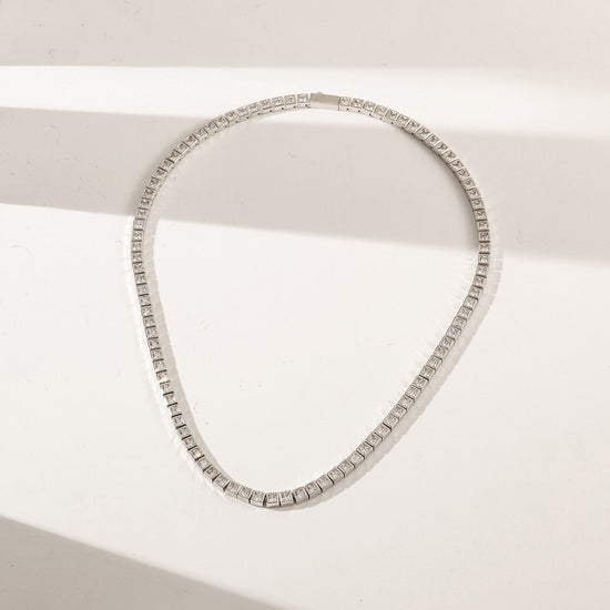Small Square Diamond Silver Necklace - NSSN948STWGZD-16