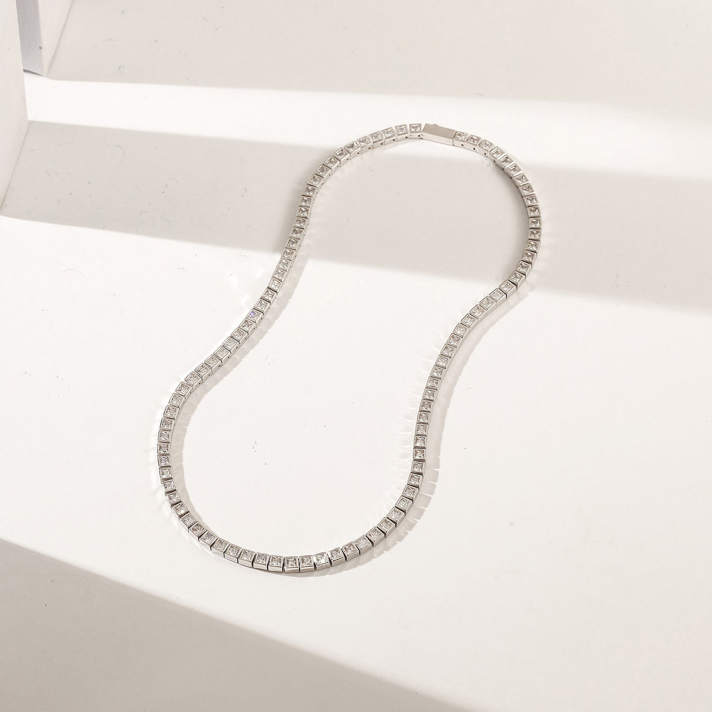 Small Square Diamond Silver Necklace - NSSN948STWGZD-16