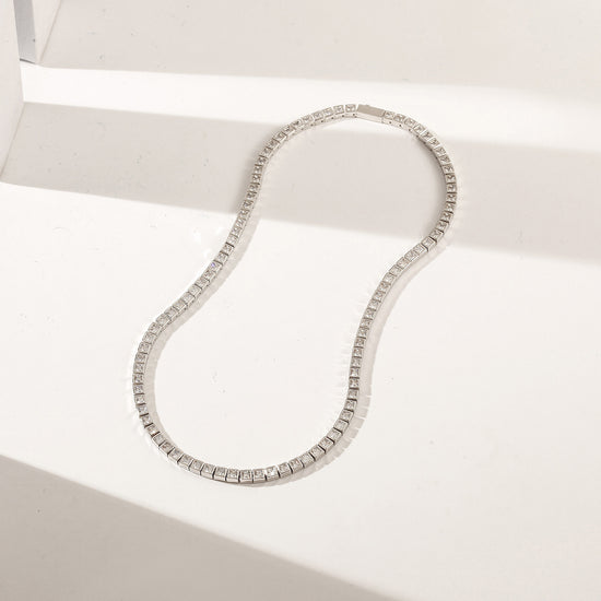 Small Square Diamond Silver Necklace - NSSN948STWGZD-16