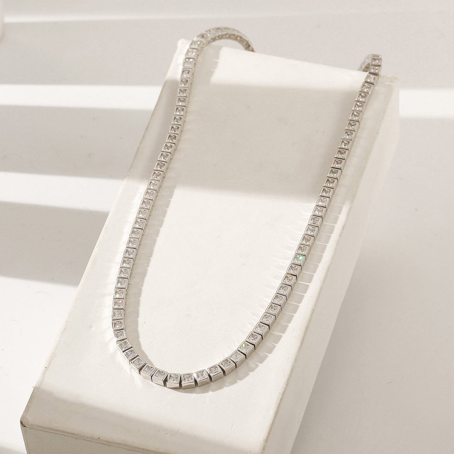 Small Square Diamond Silver Necklace - NSSN948STWGZD-16