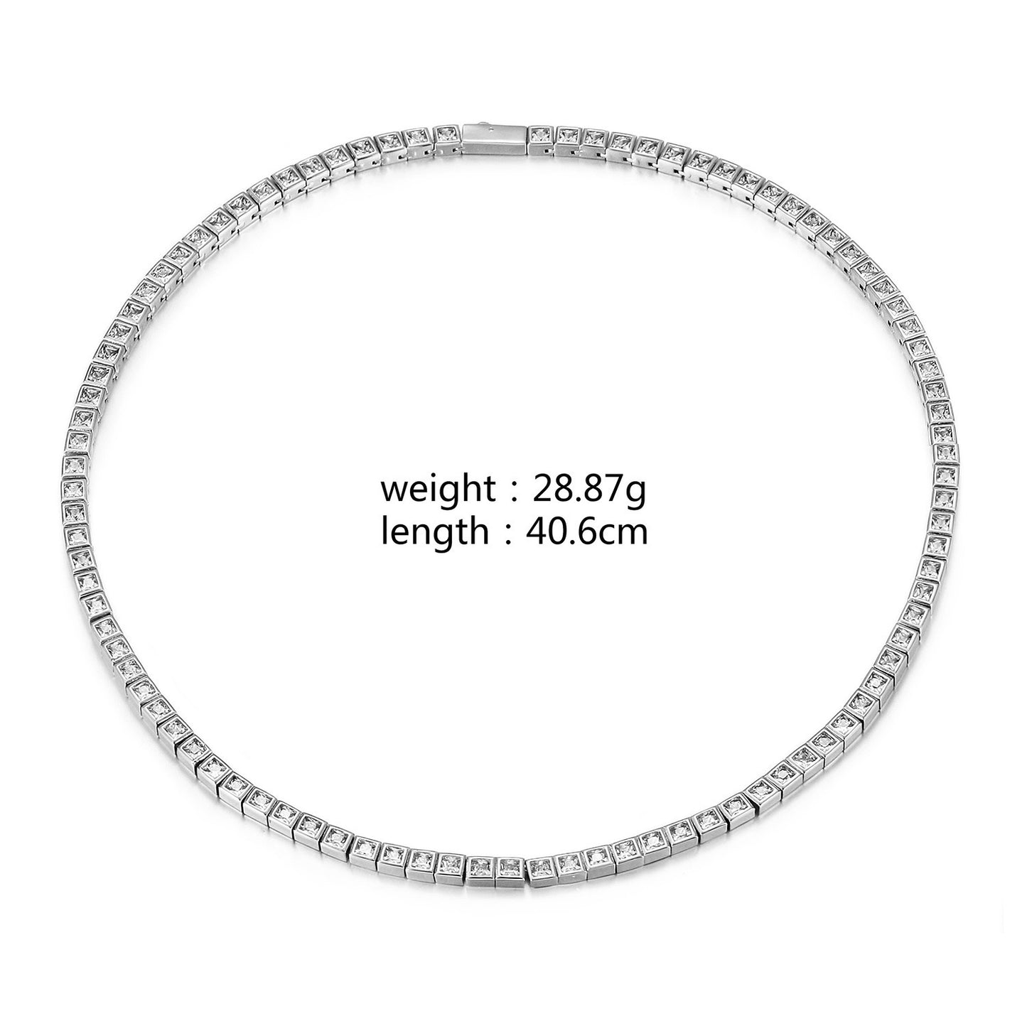 Small Square Diamond Silver Necklace - NSSN948STWGZD-16