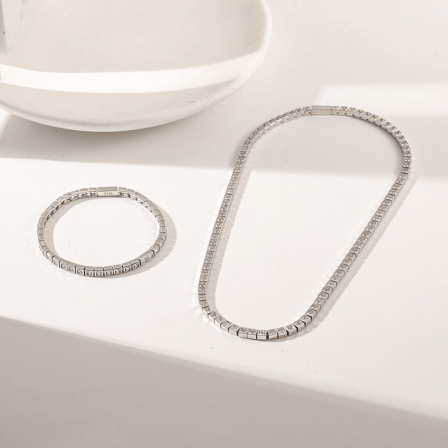 Small Square Diamond Silver Necklace - NSSN948STWGZD-16