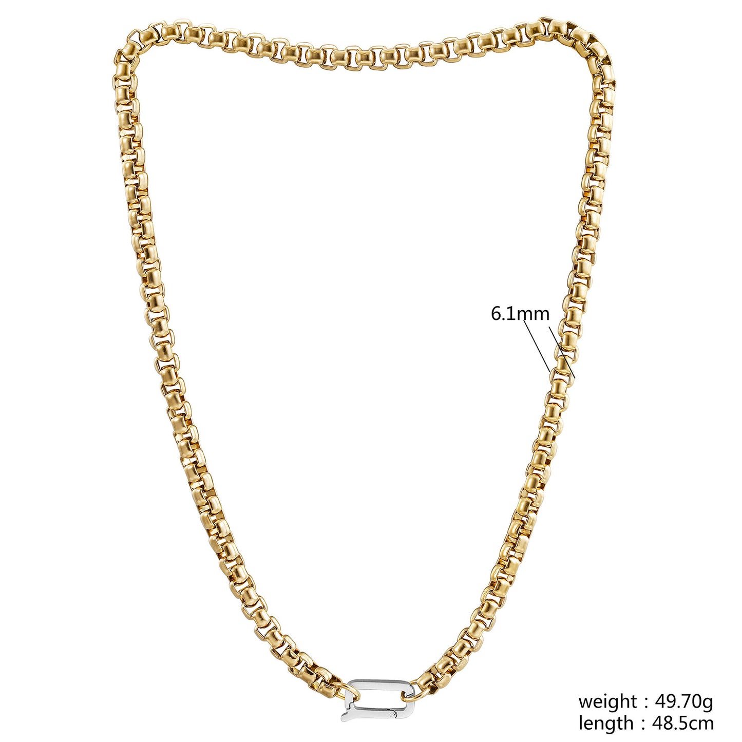 Carabiner Gold Chain Necklace-NSSN955STGC-L-18.5