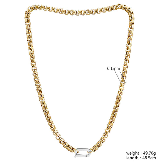 Carabiner Gold Chain Necklace-NSSN955STGC-L-18.5
