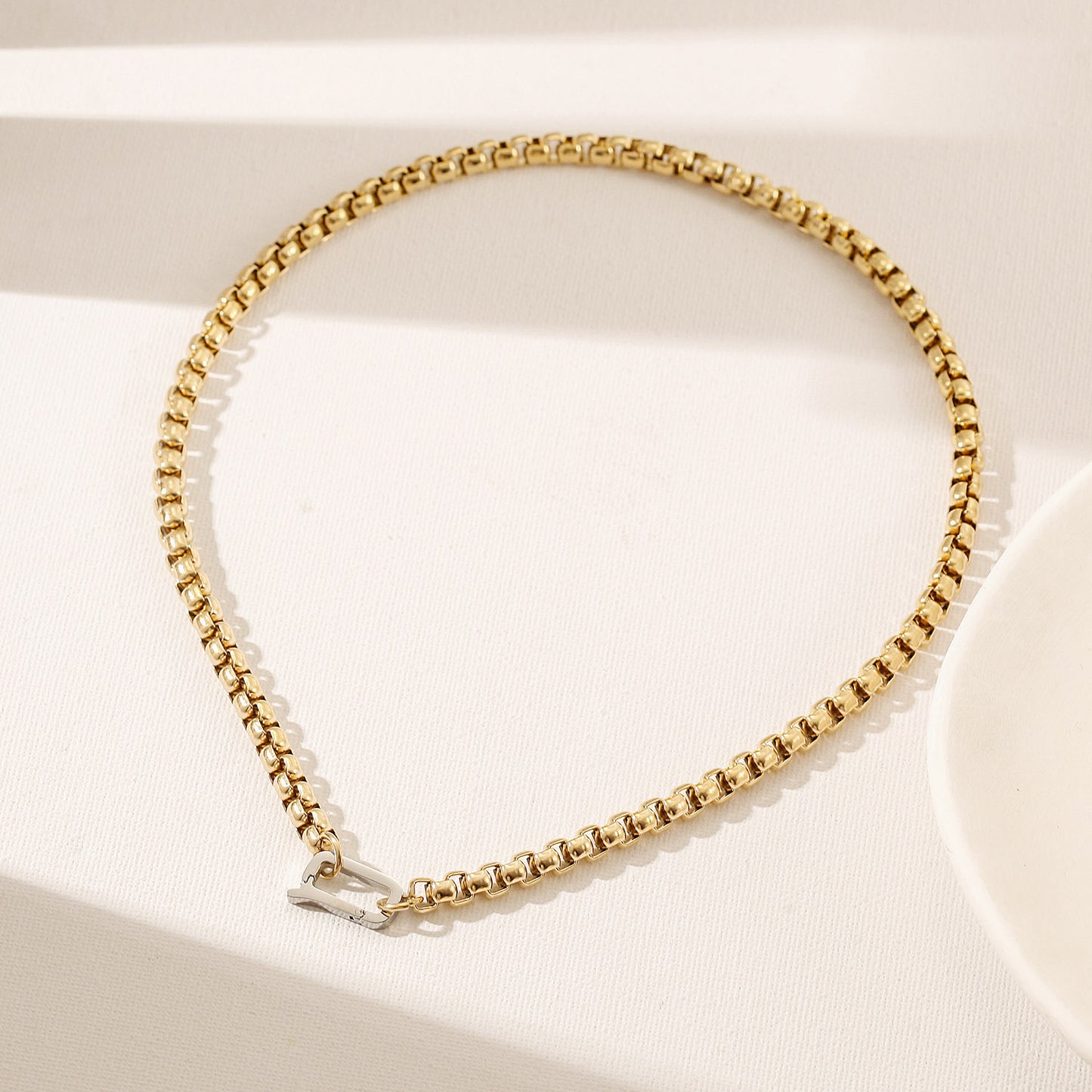Carabiner Gold Chain Necklace-NSSN955STGC-L-18.5