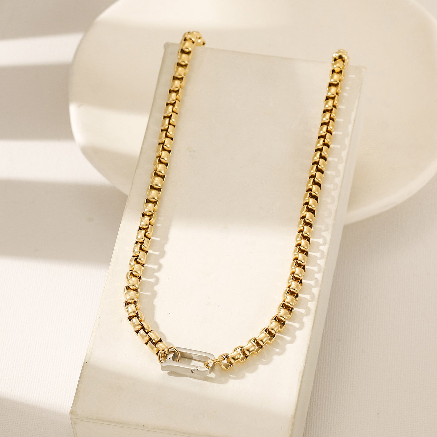 Carabiner Gold Chain Necklace-NSSN955STGC-L-18.5