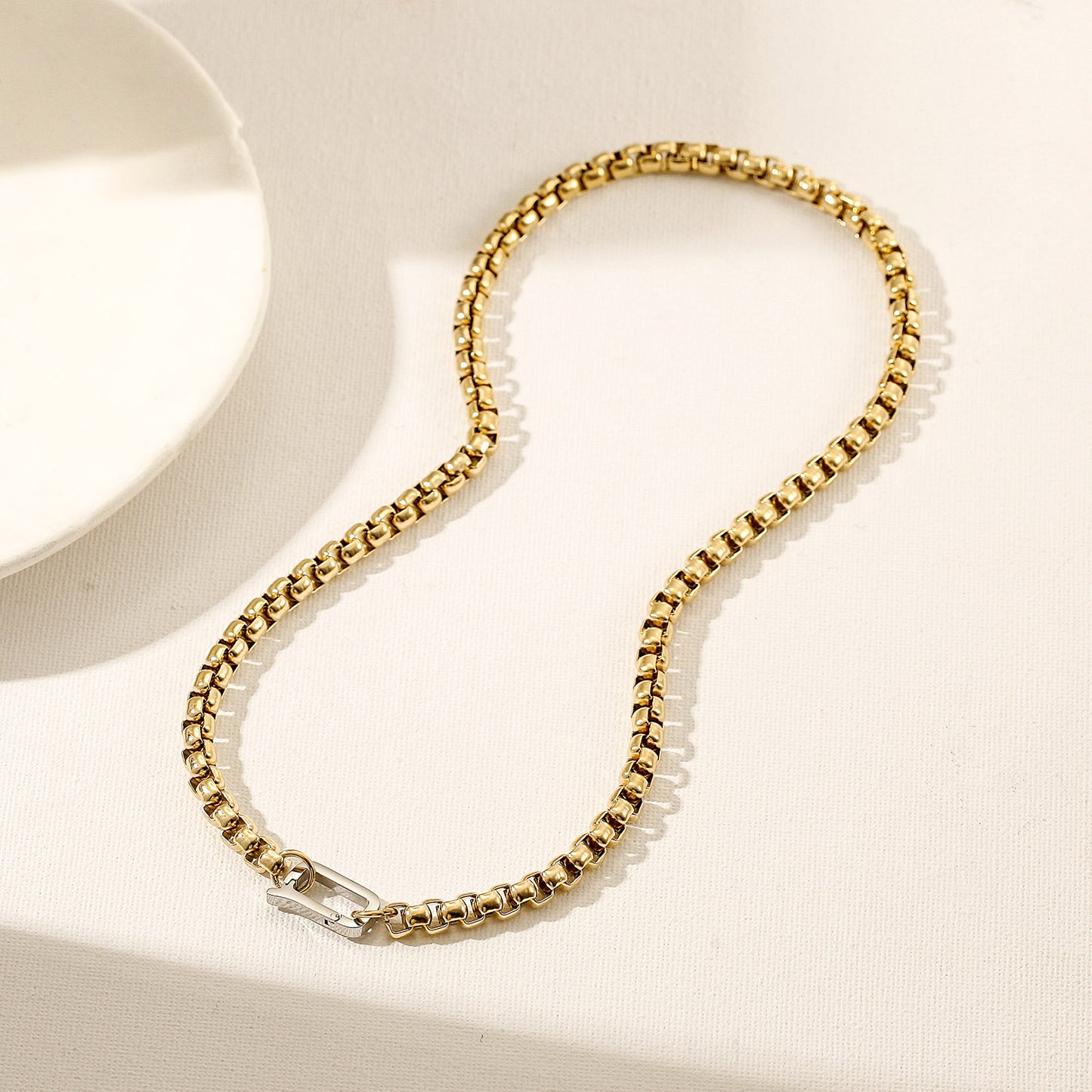 Carabiner Gold Chain Necklace-NSSN955STGC-L-18.5