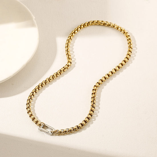 Carabiner Gold Chain Necklace-NSSN955STGC-L-18.5