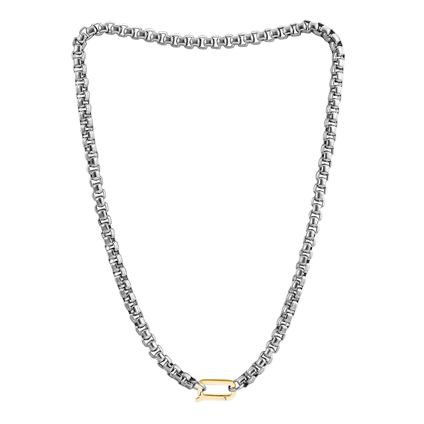 Carabiner Silver Chain Necklace-NSSN955STWG-L-18.5