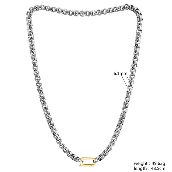 Carabiner Silver Chain Necklace-NSSN955STWG-L-18.5
