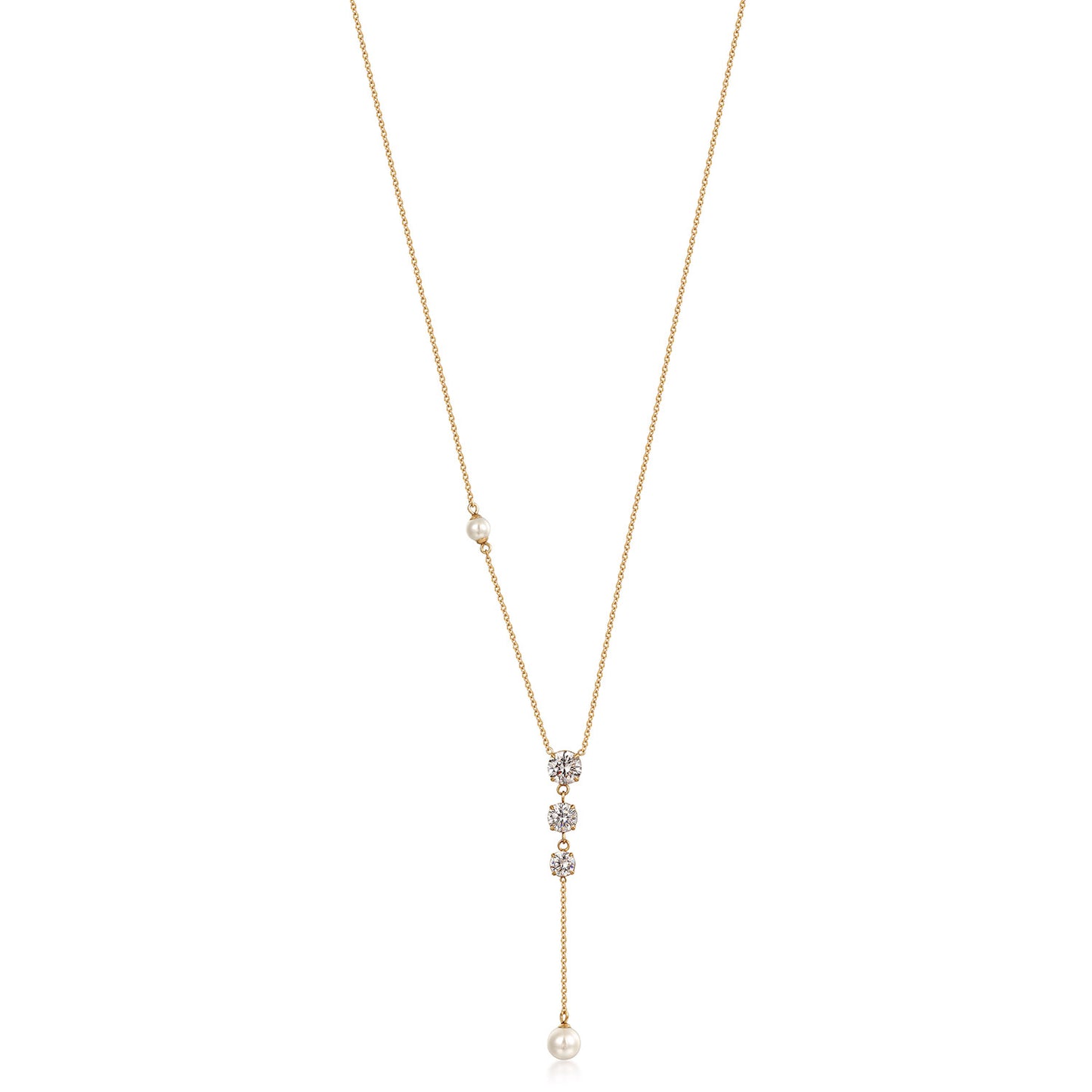 Three CZ Pearl Necklace-NSSN959STGCZD