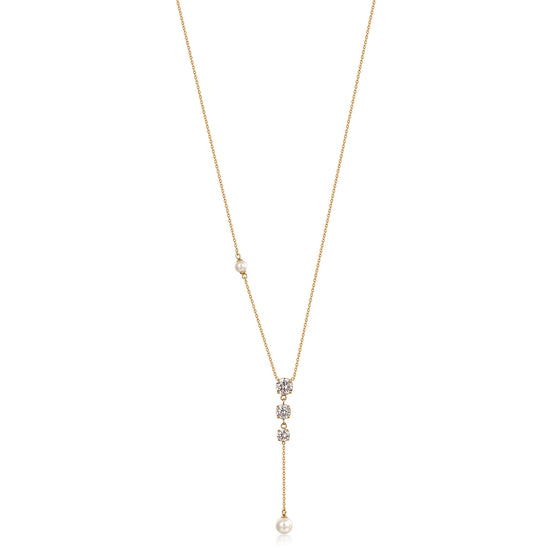 Three CZ Pearl Necklace-NSSN959STGCZD
