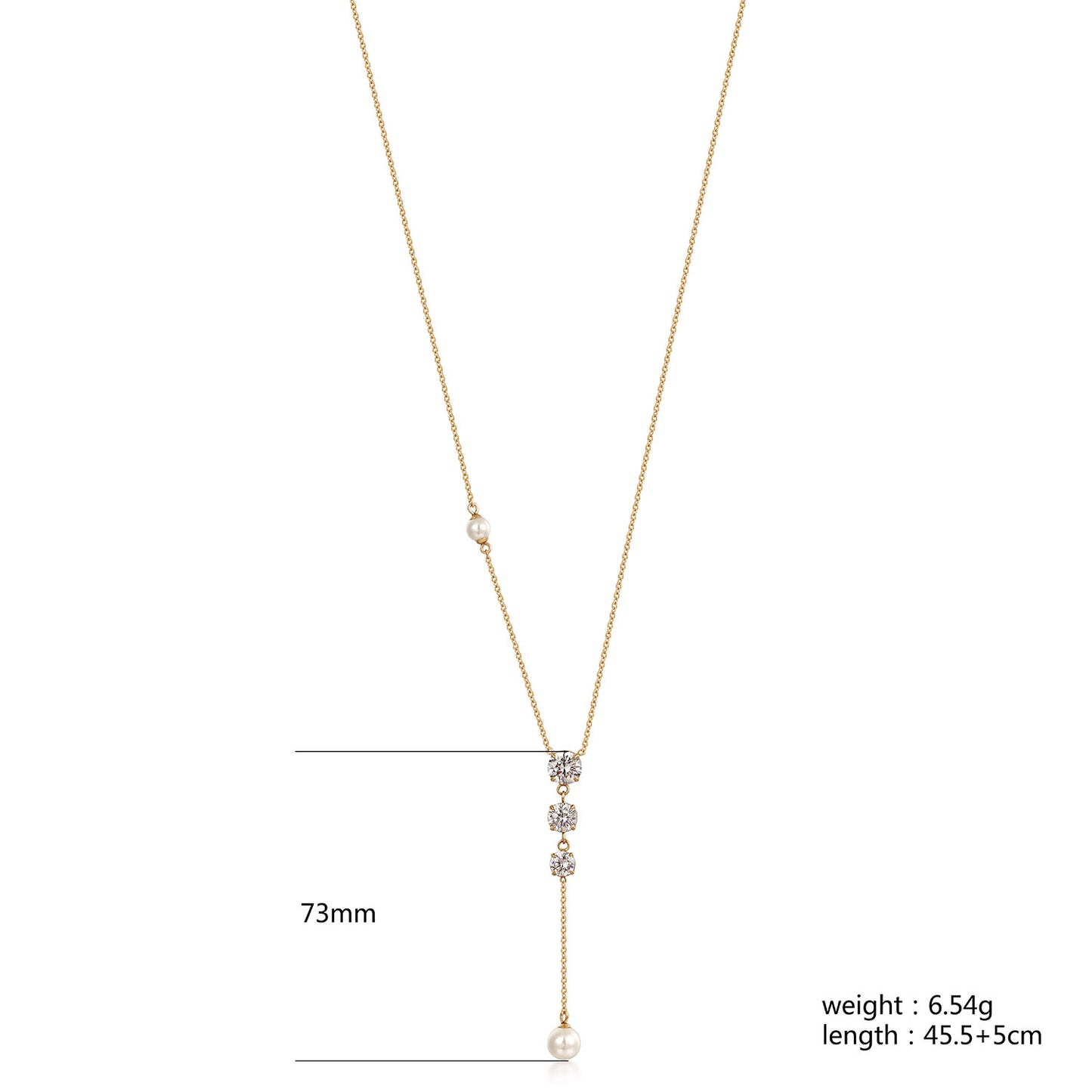 Three CZ Pearl Necklace-NSSN959STGCZD