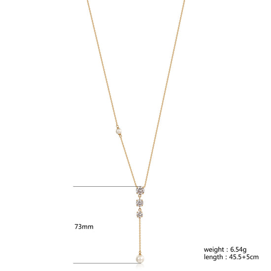 Three CZ Pearl Necklace-NSSN959STGCZD
