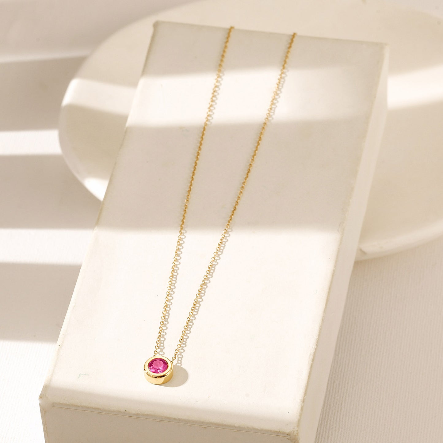 Pink Gem Pendant Necklace-NSSN964STGCVIZD