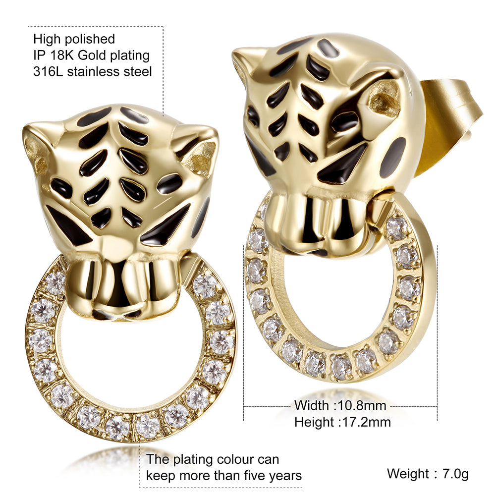 Leopard Head Zircon Earrings-SCE253ST