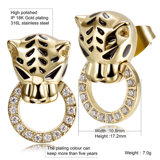 Leopard Head Zircon Earrings-SCE253ST