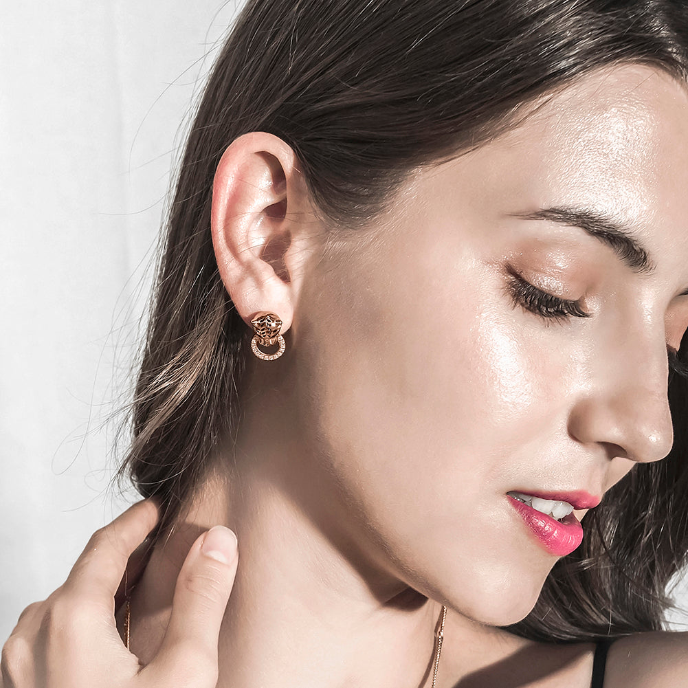 Leopard Head Zircon Earrings-SCE253ST