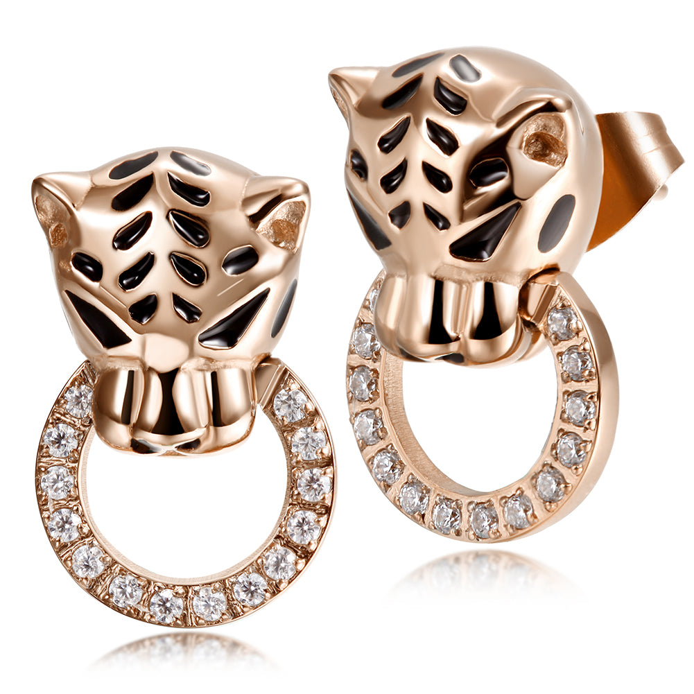 Leopard Head Zircon Earrings-SCE253ST