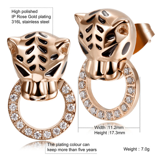 Leopard Head Zircon Earrings-SCE253ST
