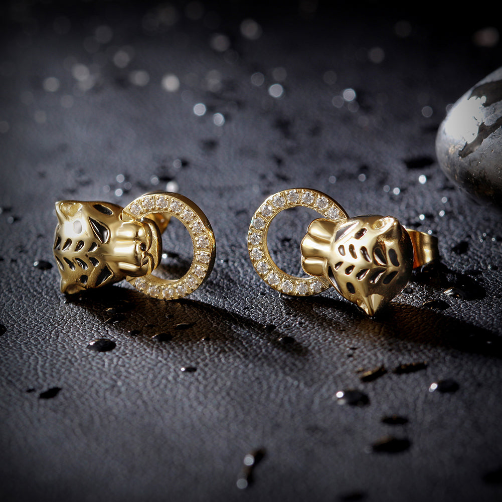 Leopard Head Zircon Earrings-SCE253ST