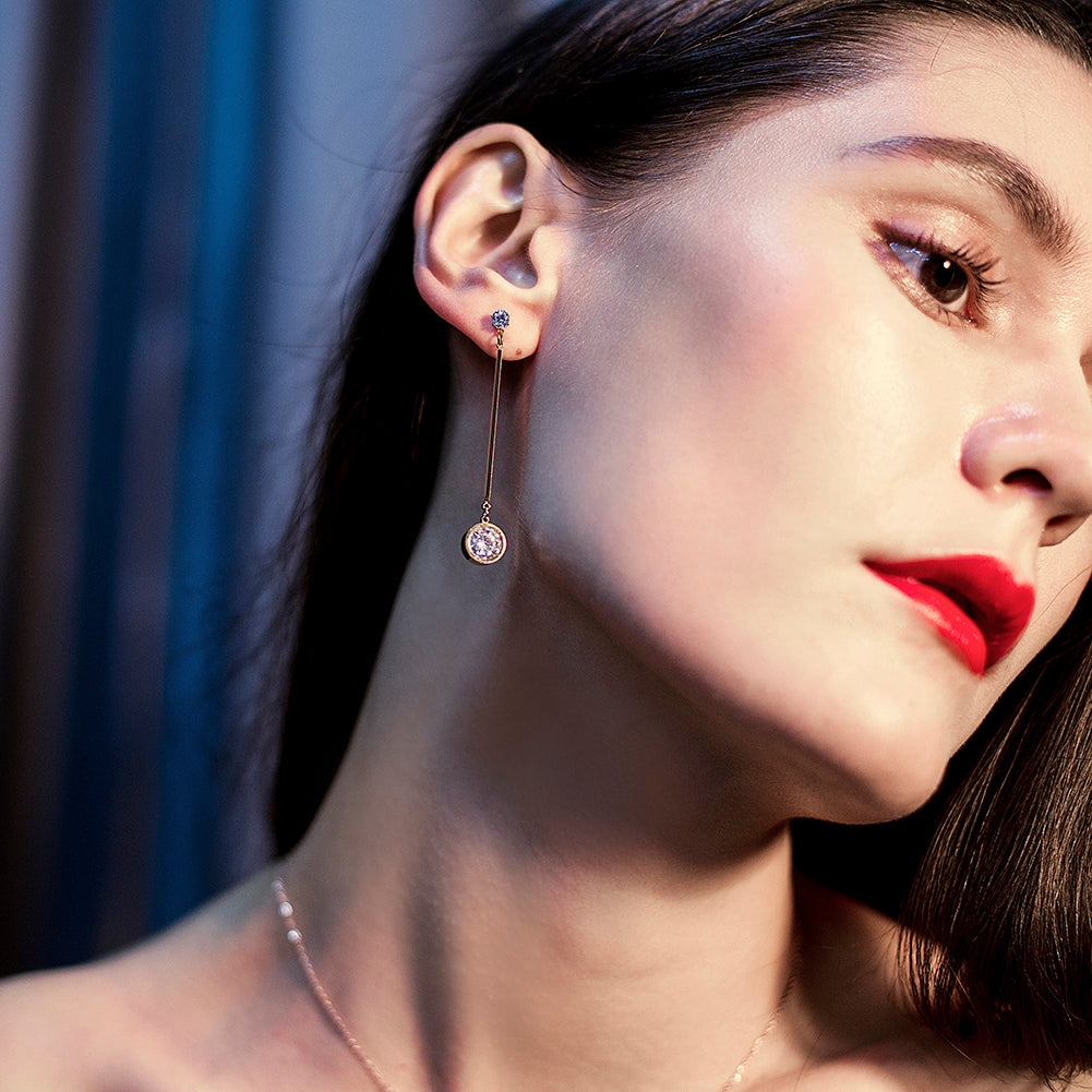 Straight circular zircon earrings-SCE260ST
