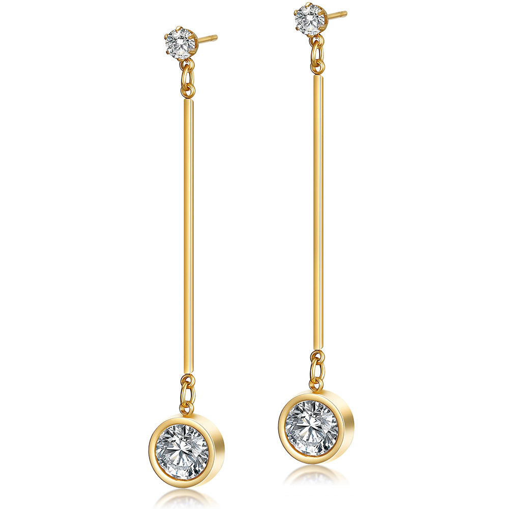 Straight circular zircon earrings-SCE260ST