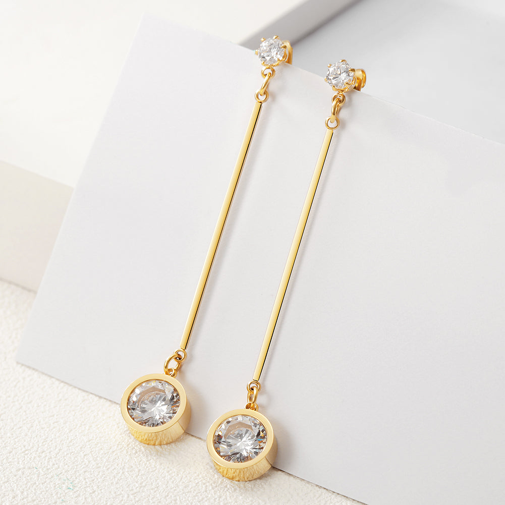 Straight circular zircon earrings-SCE260ST