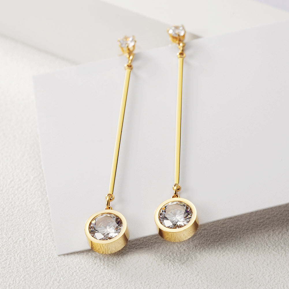 Straight circular zircon earrings-SCE260ST